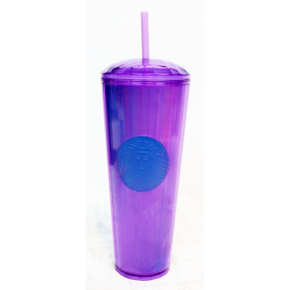 Starbucks Purple Blue Kaleidoscope Dome Venti Tumbler 24 oz Cold Cup Lid Straw